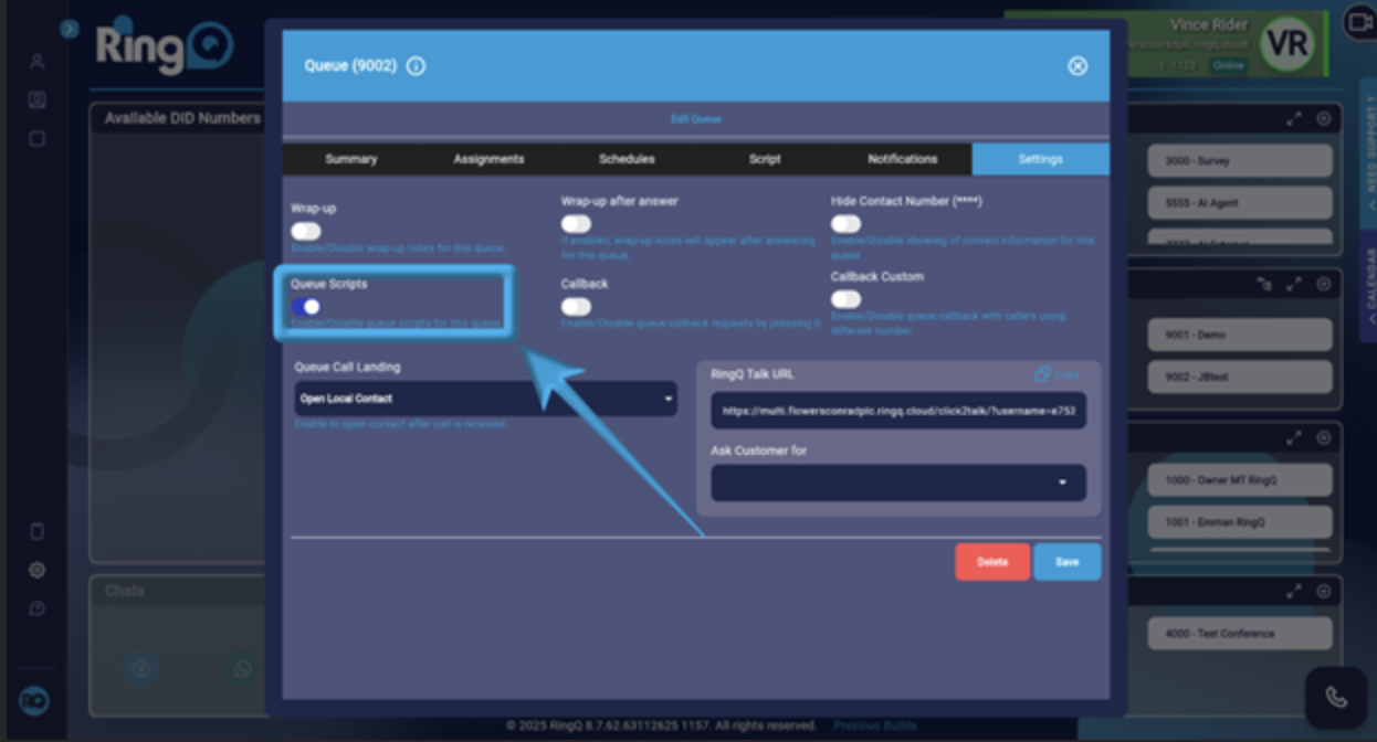 Adding a queue sciprt in RingQ - step 3